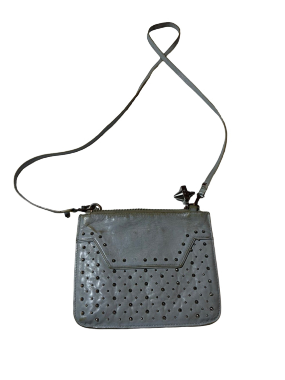 Emm Kuo Gray Studded Leather Crossbody Bag Y2K Punk Moto Designer flaw